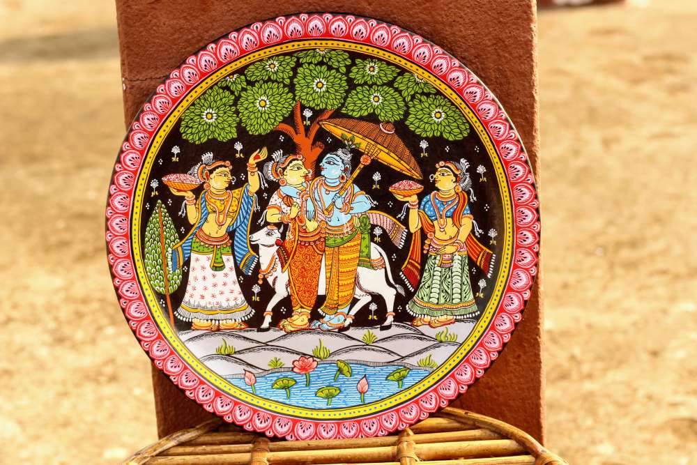 Hand-painted Pattachitra Radha Krishna wall plate